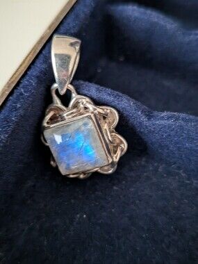 Sterling Silver Moonstone Pendant with Blue Flash
